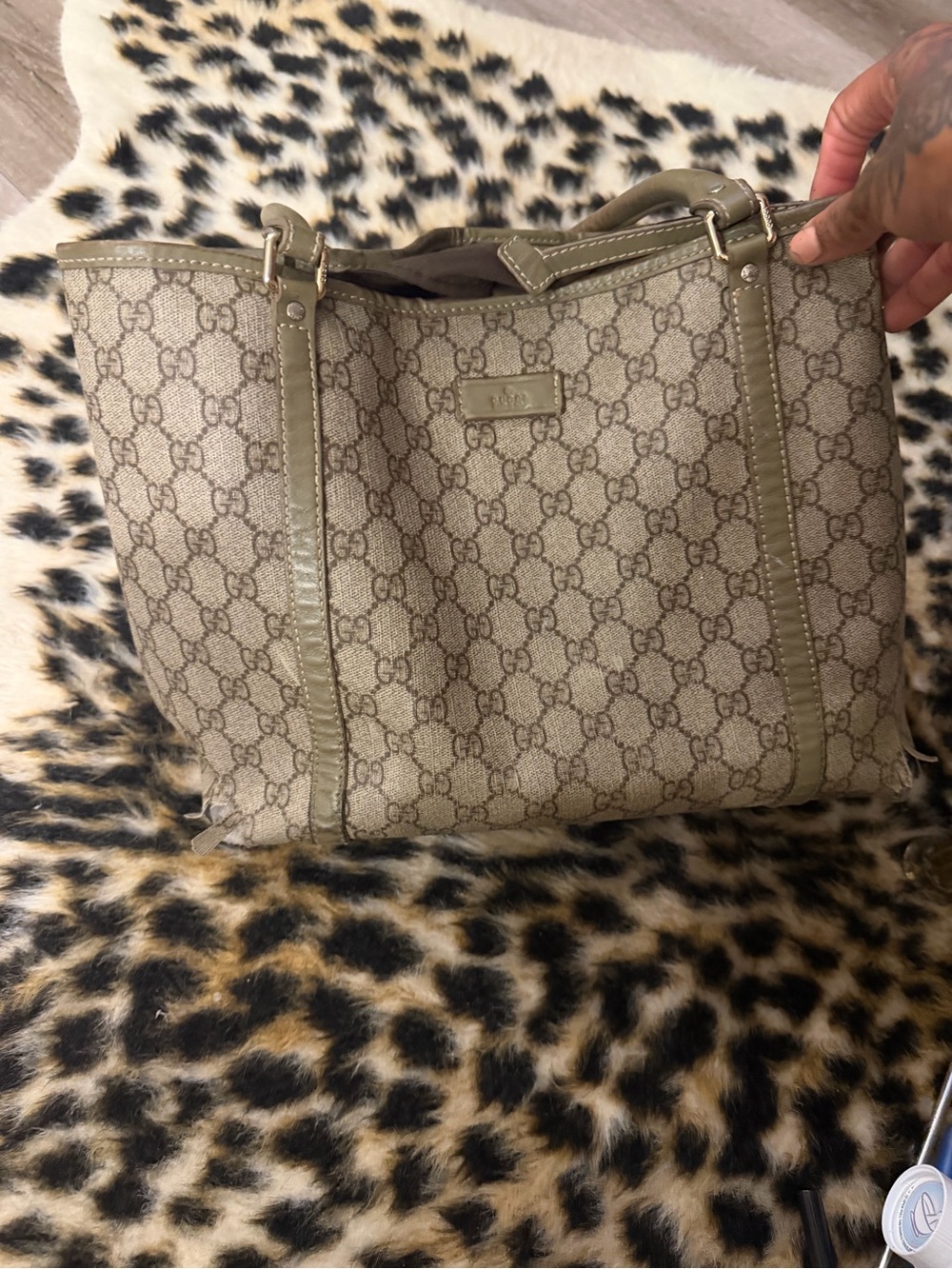 Gucci Beige Monogram Canvas Tote with Taupe Trim